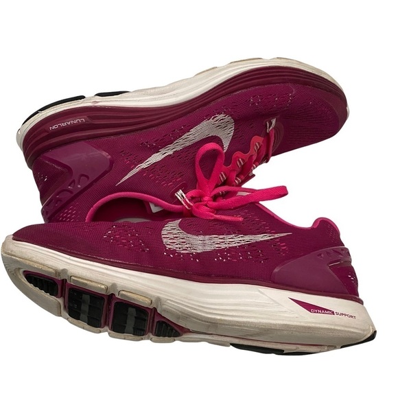 Nike Lunarglide 5 Running Shoes Mesh Raspberry Pink Sz 9.5 Preowned - Picture 10 of 13